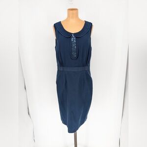 Boden Limited Edition Navy Blue Peter Pan Collar Embellished Sheath Dress US 10